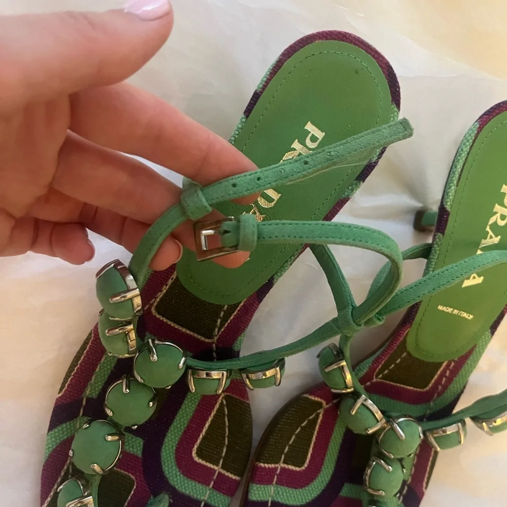 Prada Green Suede Kitten Heel Sandals - Picture 9 of 10